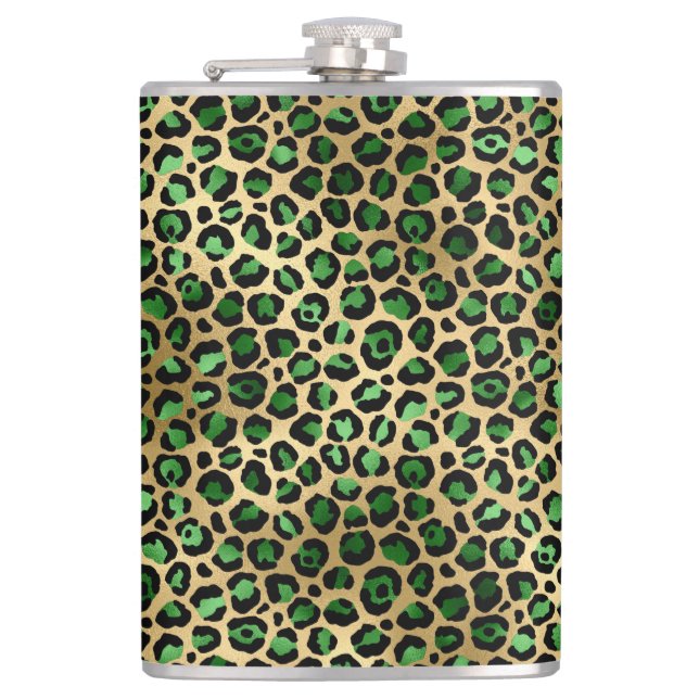 Emerald and Gold Safari Series Design 8 Hip Flask (Front)