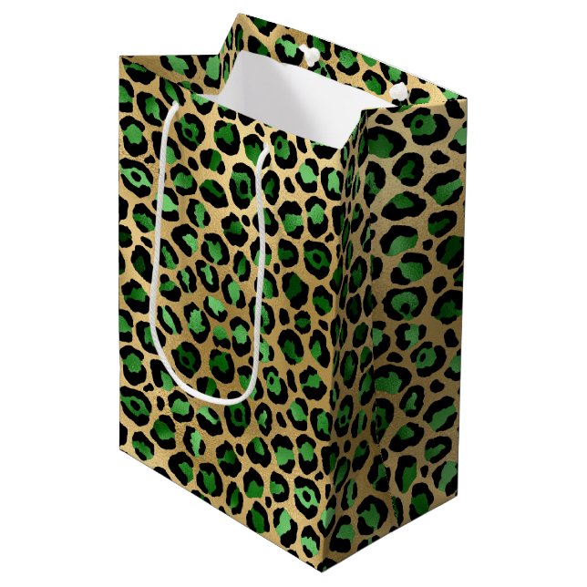 Emerald and Gold Safari Series Design 8 Medium Gift Bag (Front Angled)