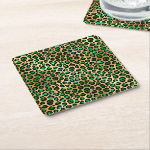 Emerald and Gold Safari Series Design 8 Square Paper Coaster