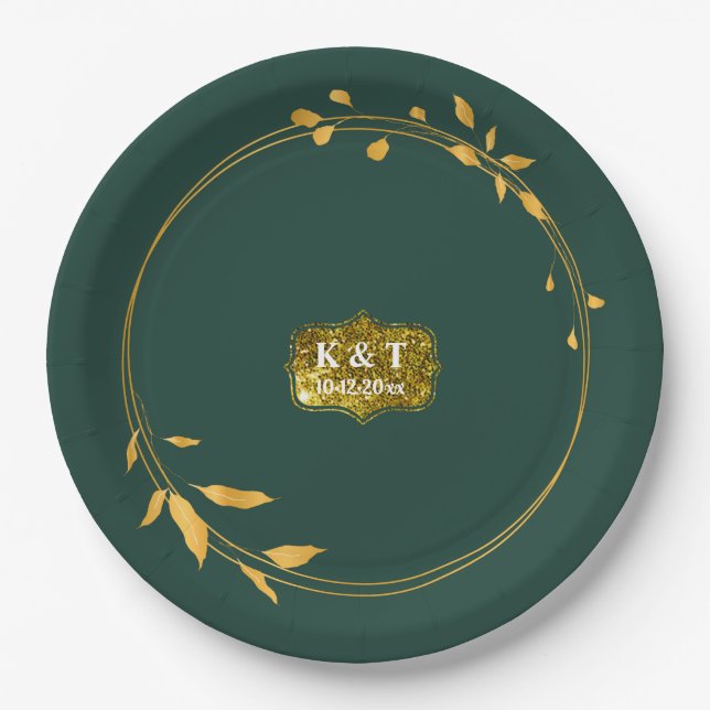 Emerald and Gold Simple Wreath Paper Plate (Front)