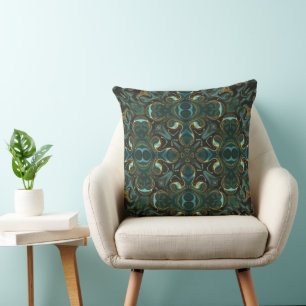 Emerald and Gold Symmetrical Abstract Mandala Cushion