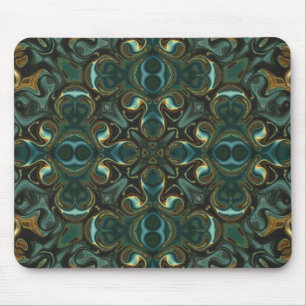 Emerald and Gold Symmetrical Abstract Mandala Mouse Mat