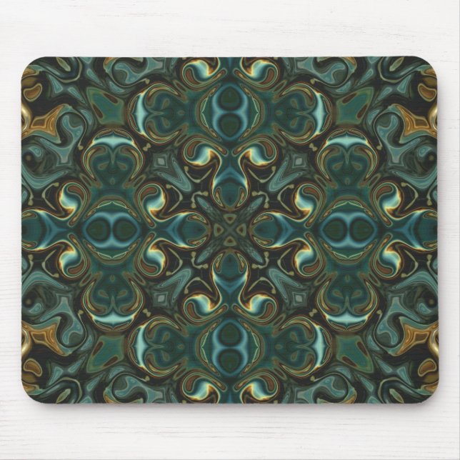 Emerald and Gold Symmetrical Abstract Mandala Mouse Mat (Front)