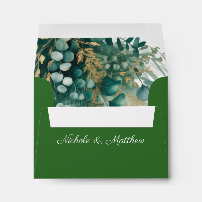 Emerald and Gold Wedding Frame Envelope (Back (Bottom))
