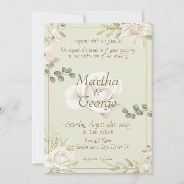 Emerald and Gold Wedding Invitation (Front)