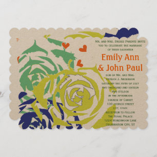 Emerald and Navy Modern Succulent Wedding Invite