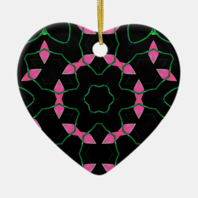 Emerald and Pink Kaleidoscope  Ceramic Tree Decoration (Front)