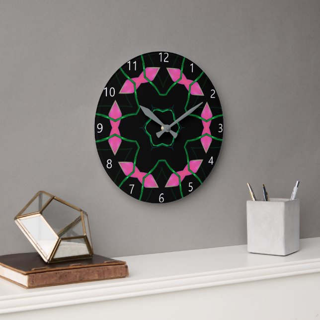 Emerald and Pink Kaleidoscope  Large Clock (Office)