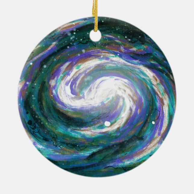 Emerald and Purple Galaxy Ceramic Tree Decoration (Back)