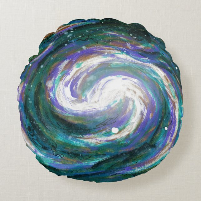 Emerald and Purple Galaxy Round Cushion (Front)