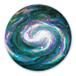 Emerald and Purple Painted Galaxy Ceramic Knob