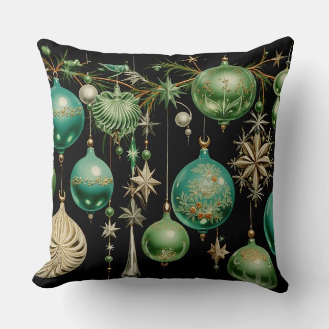 Emerald and Teal Vintage Ornament Garland Cushion (Front)