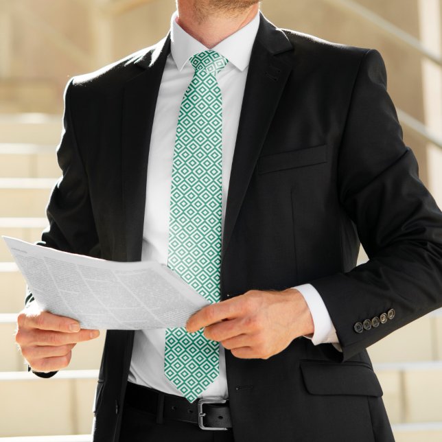 Emerald and White Diamonds Geometric Pattern Tie (Creator Uploaded)