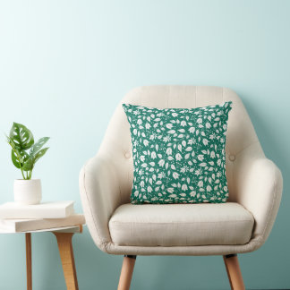 Emerald and White Floral Throw Pillow