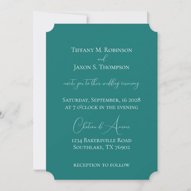 Emerald and White Minimalist Wedding Invitation (Front)