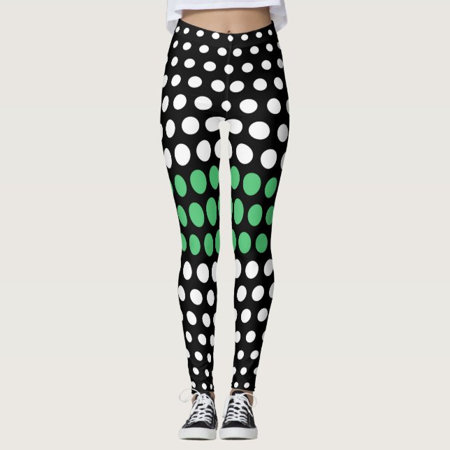 Emerald and White Polka Dot Pattern Leggings (Front)