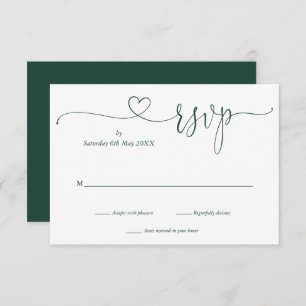 Emerald And White Script Heart RSVP Card