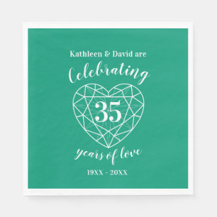 Emerald anniversary 35 years of love green napkins
