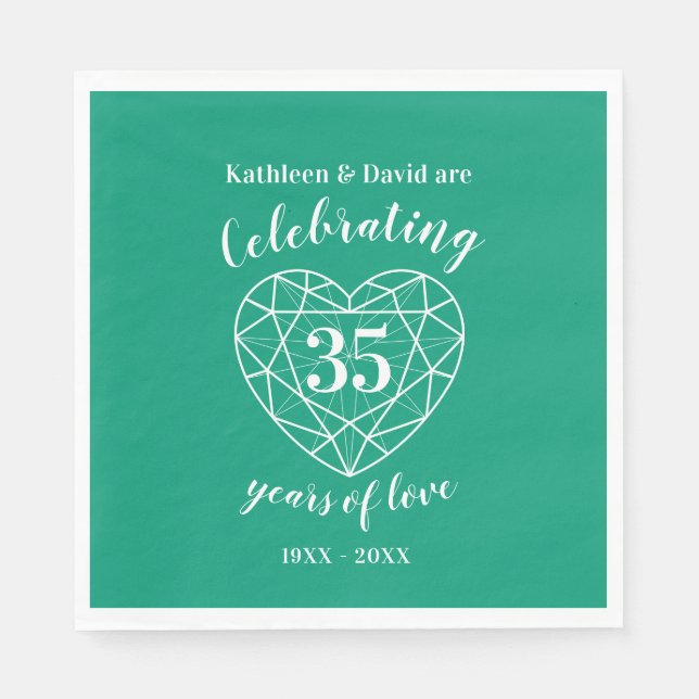 Emerald anniversary 35 years of love green napkins (Front)