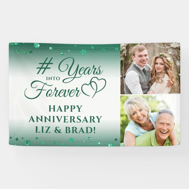 Emerald Anniversary Heart YEARS INTO FOREVER Photo Banner (Horizontal)