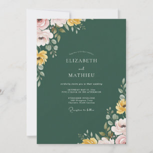 Emerald Antique Golden Petal Wedding Invitation