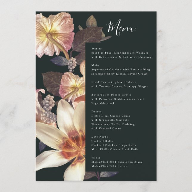 Emerald Antique Vintage Wedding Menu (Front)