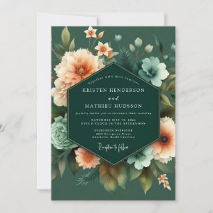 Emerald Apricot Artful Wedding Invitation