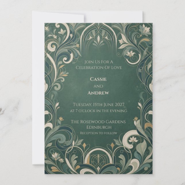 Emerald Art Deco Wedding Invitation (Front)