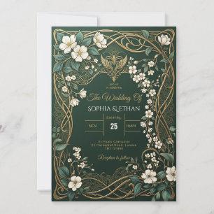 Emerald Art Nouveau Wedding Invitation