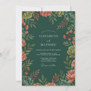 Emerald Artistic Botanical Romance Wedding Invitation