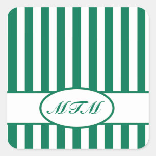 Emerald Autumnal Stripes with monogram Square Sticker