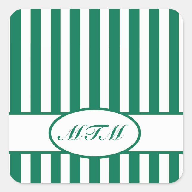 Emerald Autumnal Stripes with monogram Square Sticker (Front)