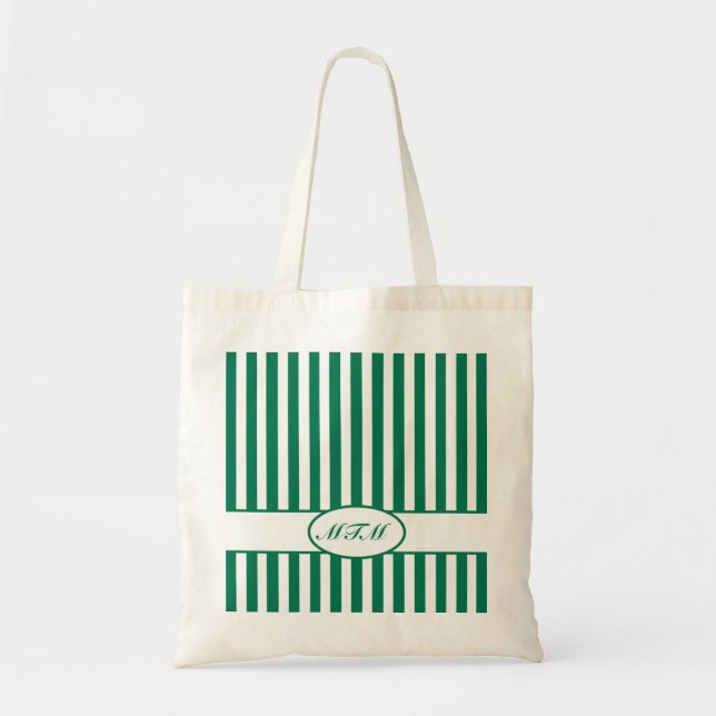 Emerald Autumnal Stripes with monogram Tote Bag (Front)