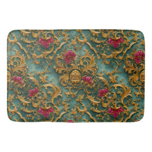 Emerald Baroque Floral with Gold Ornaments Bath Mat
