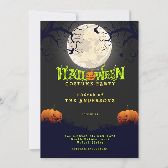 Emerald Black Halloween Costume Party Invitation (Front)