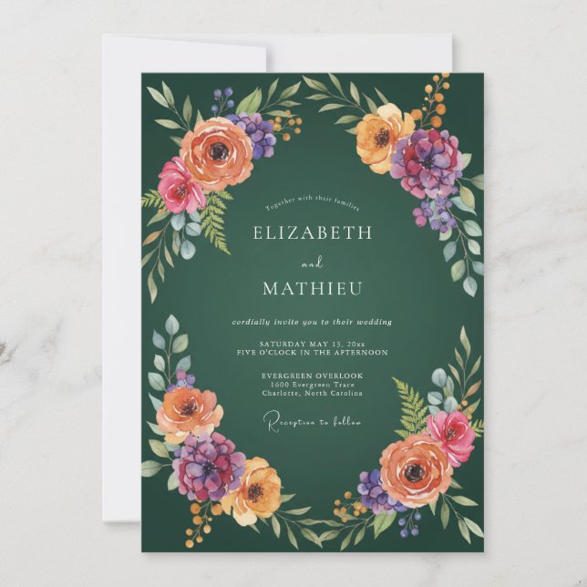 Emerald Bloom Floral Wedding Invitation (Front)