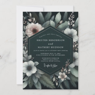 Emerald Blush Moody Flora Wedding Invitation