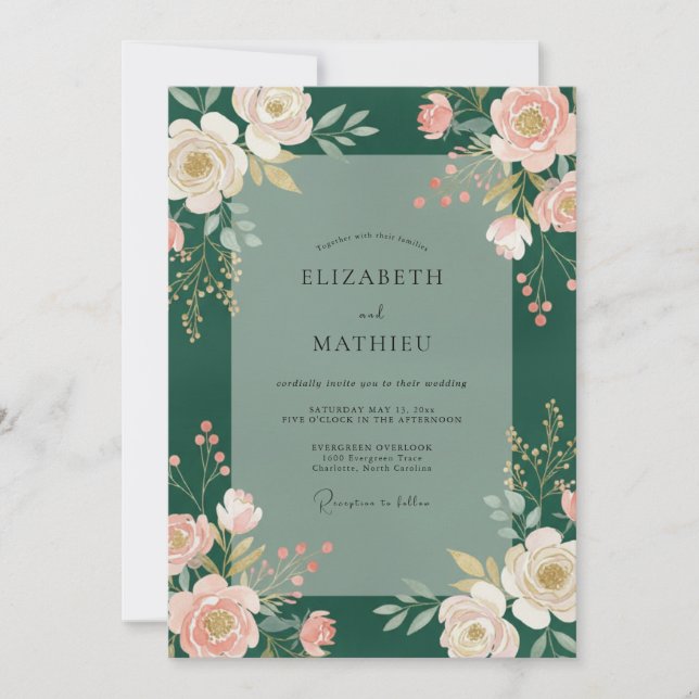 Emerald Blush Peony Wedding Invitation (Front)