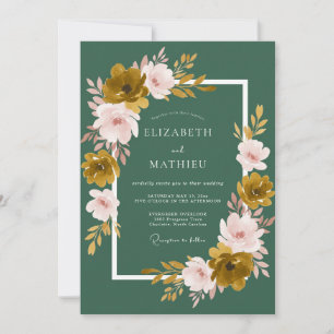 Emerald Blush Petal Wedding Invitation