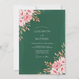 Emerald Blush Pink Peony Wedding Invitation