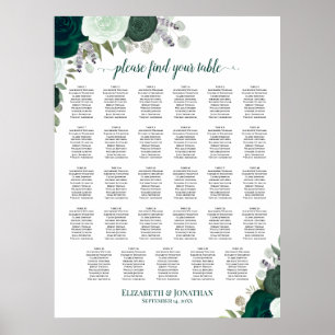 Emerald Boho Floral 29 Table Wedding Seating Chart