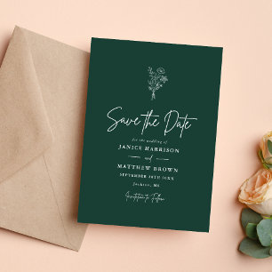 Emerald Boho Minimalist Botanicals Wedding Save The Date