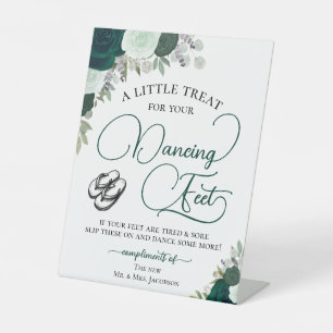 Emerald Boho Roses Dancing Feet Flip Flop Wedding  Pedestal Sign
