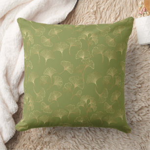 Emerald Botanical Gold Ginkgo Leaf Luxury Pattern Cushion