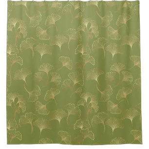 Emerald Botanical Gold Ginkgo Leaf Luxury Pattern Shower Curtain