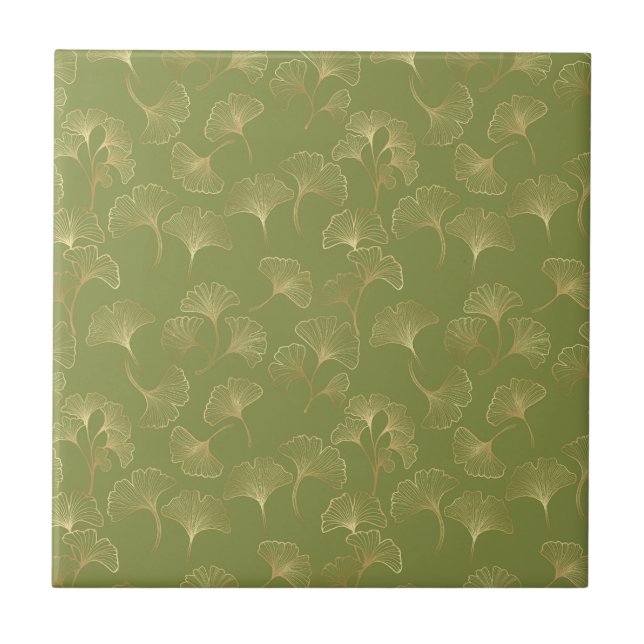 Emerald Botanical Gold Ginkgo Leaf Luxury Pattern Tile (Front)