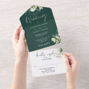 Emerald Botanical Greenery Monogram Wedding All In One Invitation
