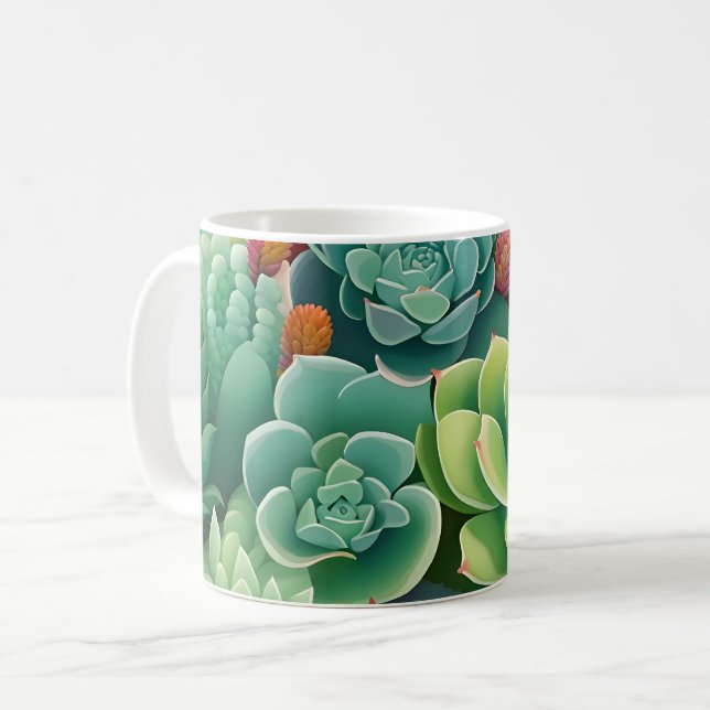 Emerald Botanical Succulent Elegance Coffee Mug (Front Left)