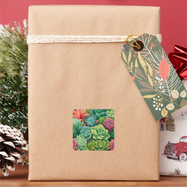 Emerald Botanical Succulent Elegance Square Sticker (Holiday)