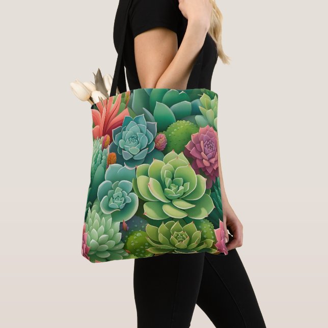 Emerald Botanical Succulent Elegance Tote Bag (Close Up)